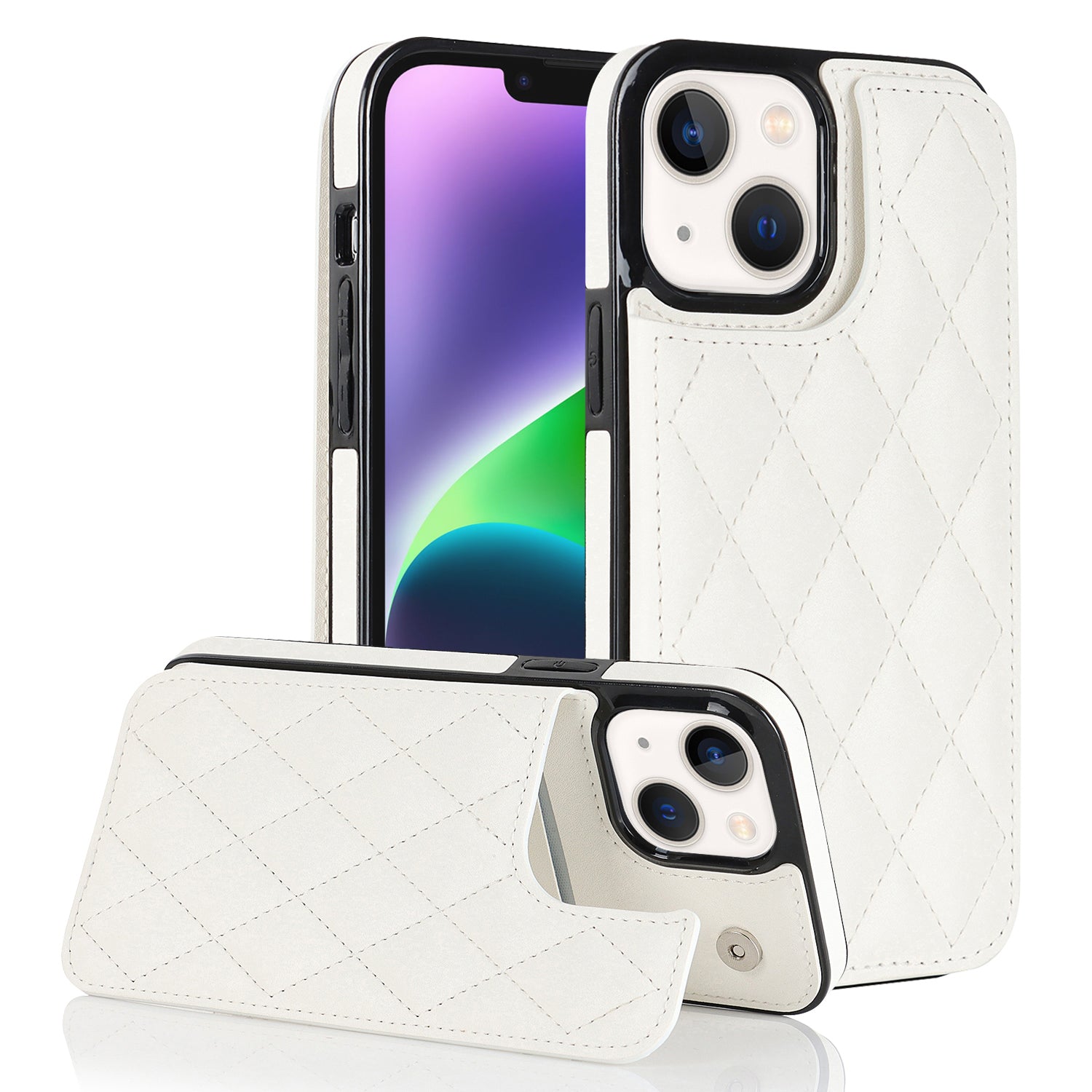Anti-Dust Phone Cover for iPhone 14 Magnetic Button Kickstand Card Slot PU Leather TPU Phone Case Anti-Dust Phone Cover for iPhone 14 Magnetic Button Kickstand Card Slot PU Leather TPU Phone Case